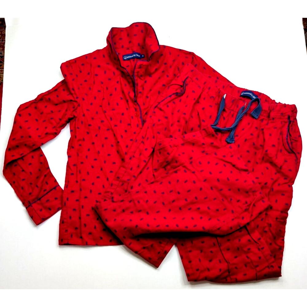 United By Blue Women's Flannel Pajama Set XS Red Navy Bear Print Organic Cotton